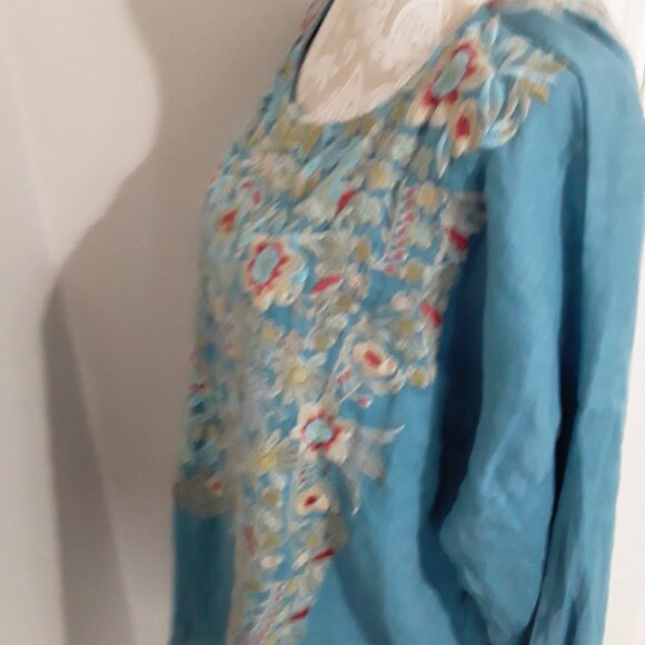 New Johnny Was lovely light blue embroidered Linen Tunic size XL - Picture 10 of 14